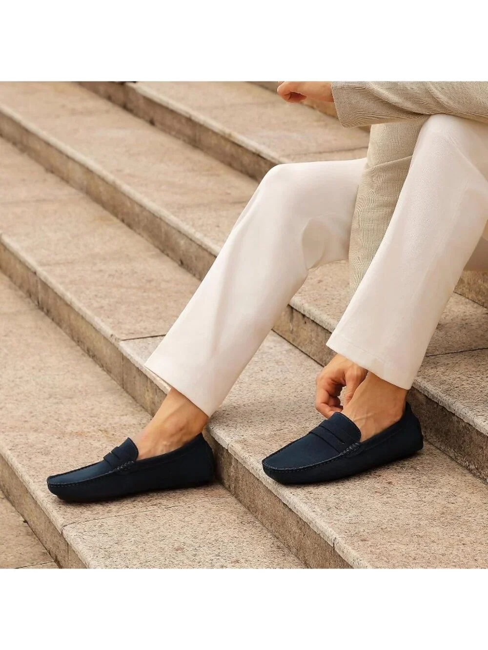 Go Tour Men's Dark Blue Suede Leather Loafers Slip On Flats Comfortable Shoes
